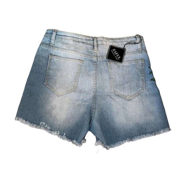 Zaful Womens Denim Shorts W/ Rose Embroidery Frayed Hem Size 4 Light Wash Cotton - Picture 4 of 11